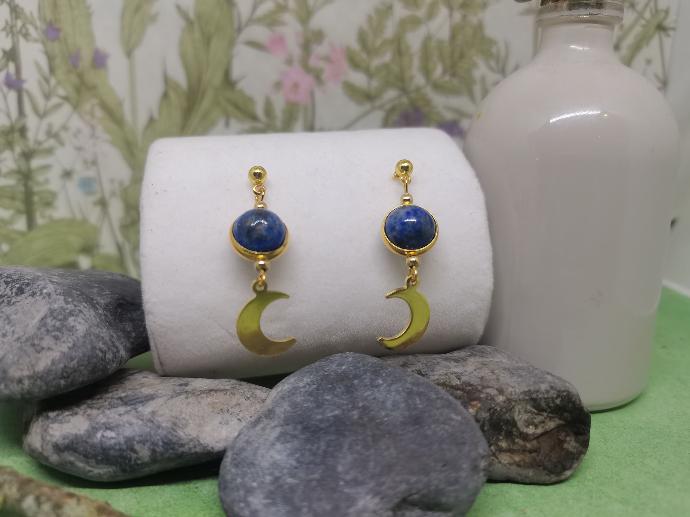 boucles d'oreilles lune et sodalite